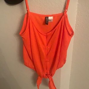 Tie front bright orange crop top